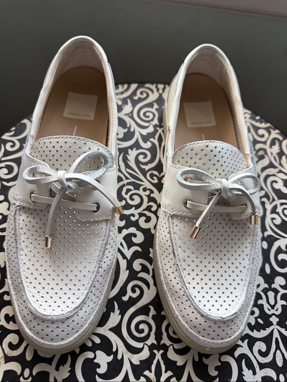 Dolce Vita White Perforated Leather Slip-On Loafers